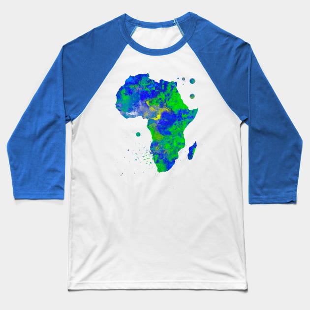 Africa Watercolor Map Painting - Green and Blue Baseball T-Shirt by Miao Miao Design